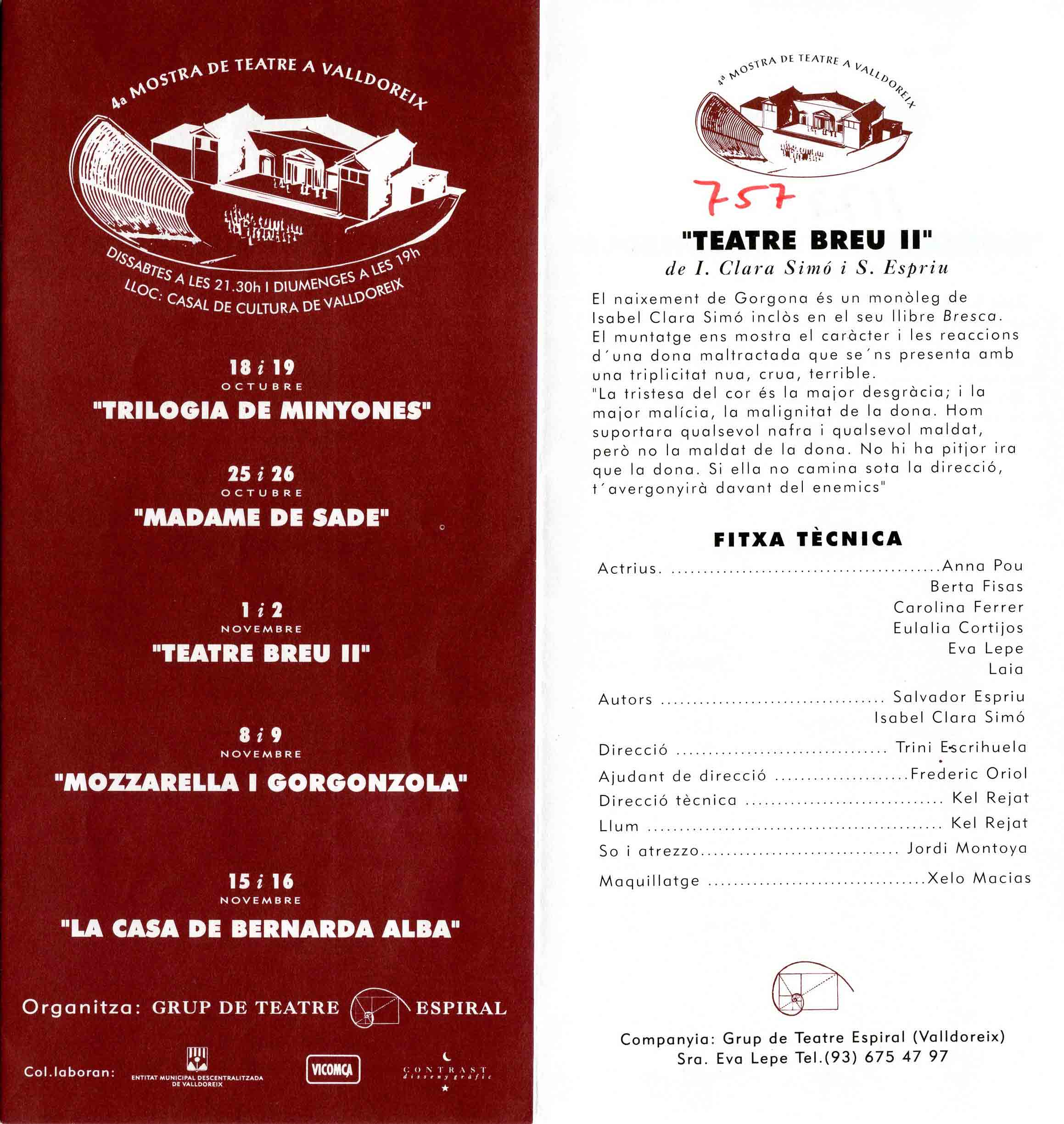 Programa. Teatre Breu II. Casal de Cultura de Valldoreix. 1997